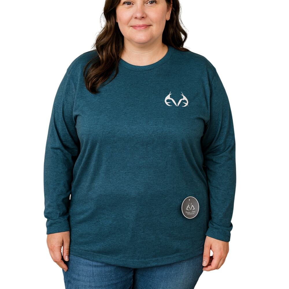 NWT Realtree Women’s 3XL Long Sleeve T-Shirt Blue Deer Antlers Logo Cotton Camp